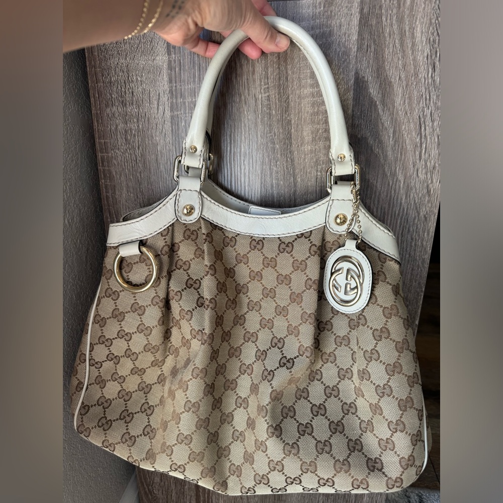 Gucci Sukey Tote beige canvas white leather